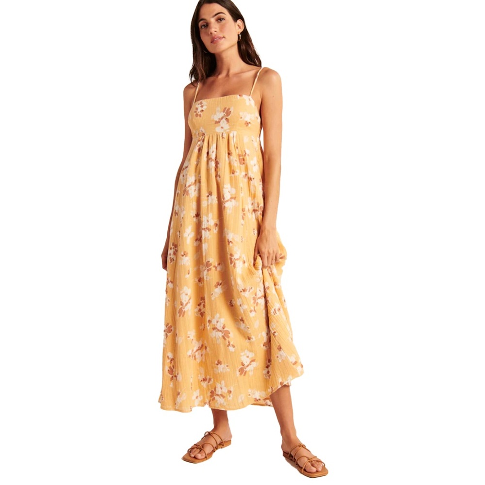 Abercrombie Yellow Floral Gauze Maxi Dress